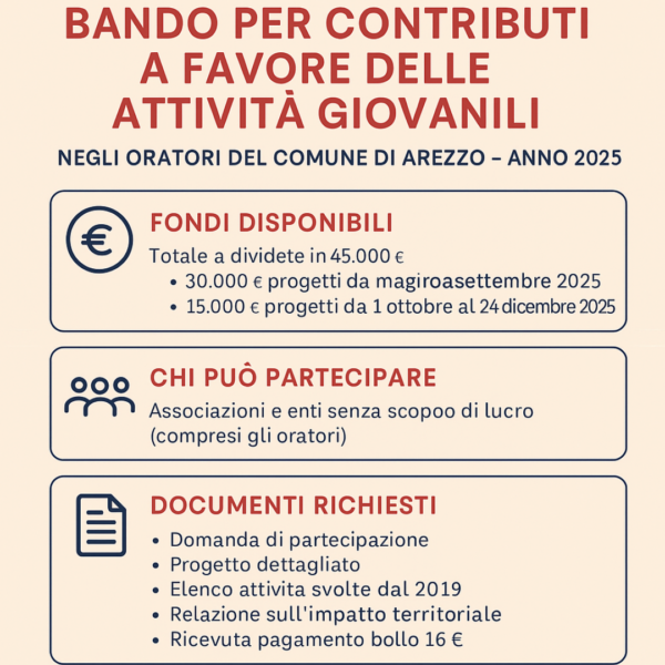 Bando per contributi a favore delle attività giovanili negli oratori del Comune di Arezzo – Anno 2025